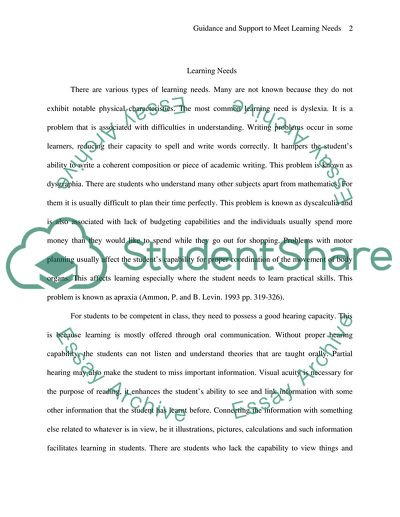 Guidance and Support to Meet Learning Needs