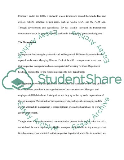 Management Functions in British Petroleum
