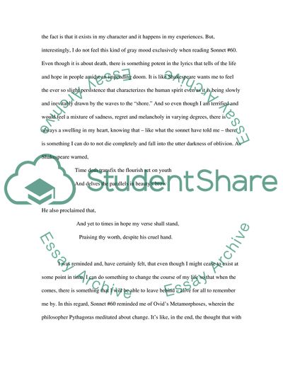 Personal Commentary on Shakespeares Sonnet 60