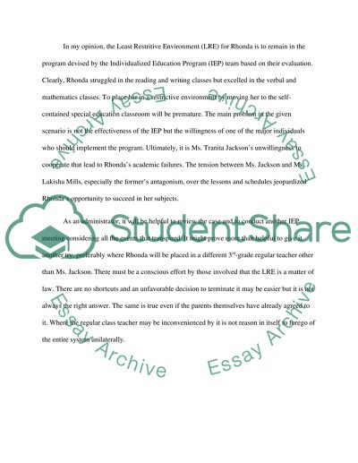 Least Restrictive Environment for Rhonda