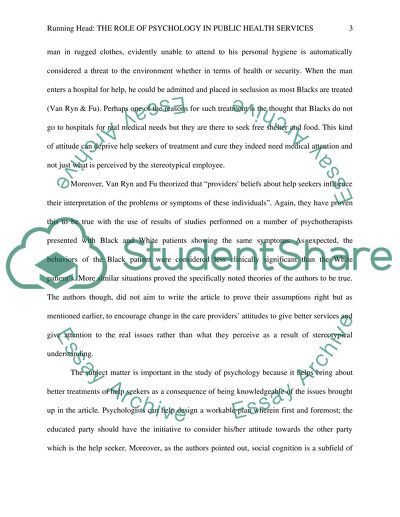 The Role of Psychology in Public Health Services