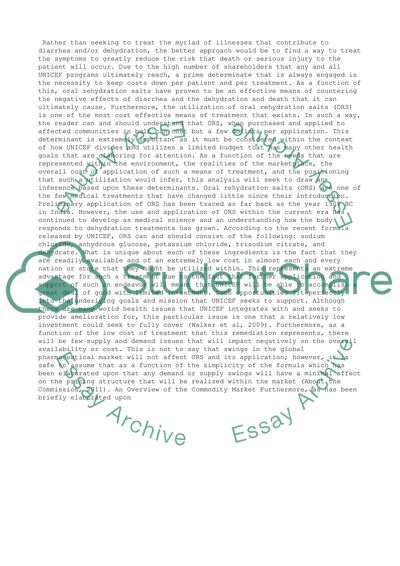 Oral Rehydration Salts and an Overview of UNICEFs Capabilities within the Current System