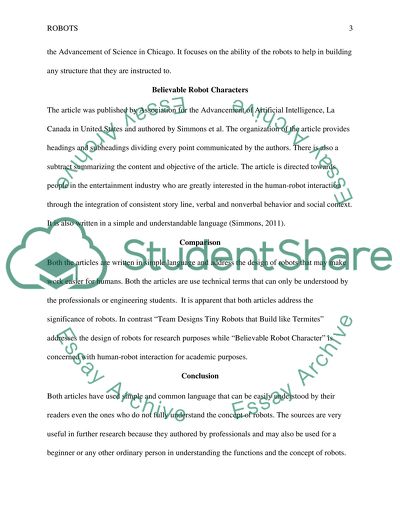Analysis of Two Articles about Robots