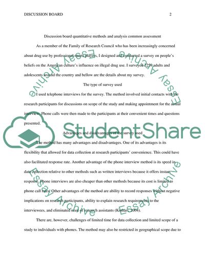 Discussion board quantitive methds and analysis common assessment