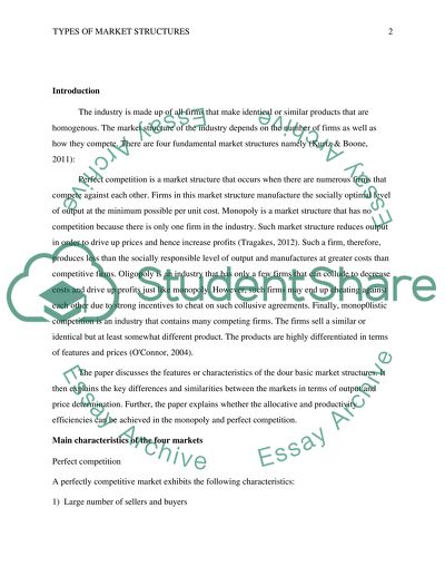 Perfect Competition, Monopolistic Competition, Oligopoly and Monopoly