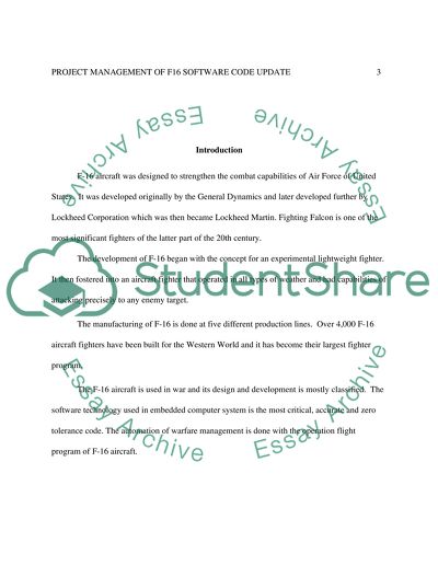 Project Management of F16 Software Code Update