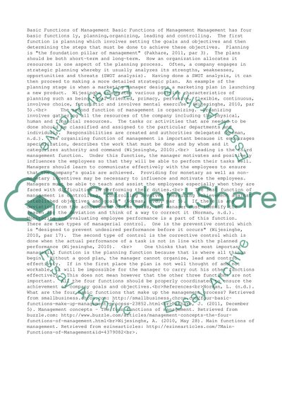 Research, identify and discuss the 4 basic functions of management. .Week TWO