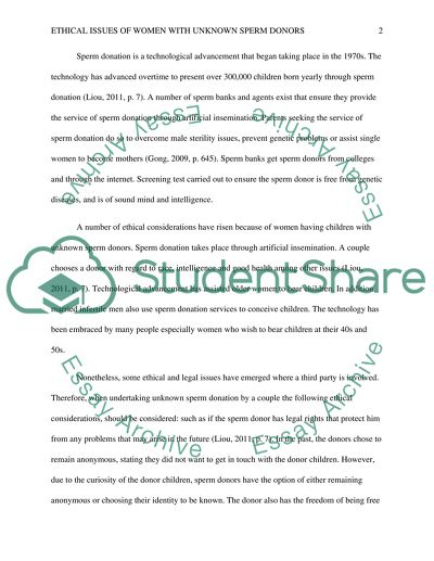 Ethical Issues Related to Women Having Children with Unknown Sperm Donors