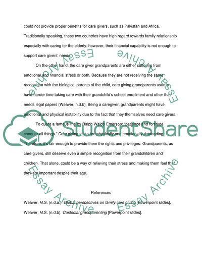 Grandparents, Adults and Care Giving Tasks: A National and Global Perspective