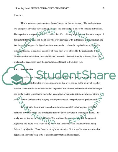 The Effect of Imageability on Memory