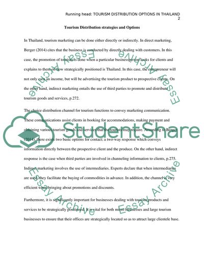 Tourism Distribution Options in Thailand