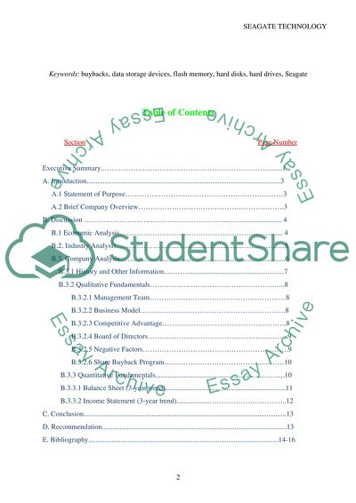 Seagate Technology Plc Company Analysis