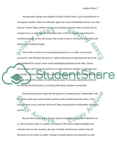 Family Related to Traditional, Modern and Postmodern Societies