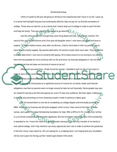 Application for Scholarship of Thomas James, and Lynnie Rice Neal Scholarship Foundation