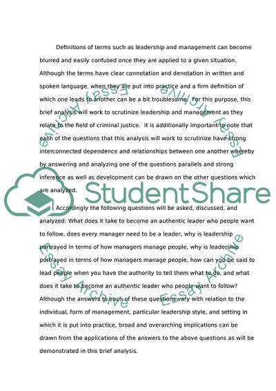 Leadership in the Field of Criminal Justice