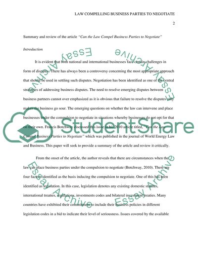 Can the Law Compel Business Paarties to Negotiatie