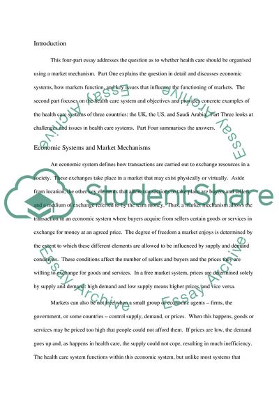Should Health Care Be Organised Using a Market Mechanism