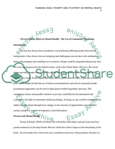 Poverty and its Effect on Mental Health: The use of Community Psychology