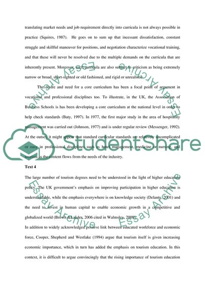 The Core Curriculum Beyond Tourism