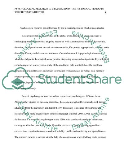 Psychological Research Is Influenced by the Historical Time Period in Which It Is Conducted