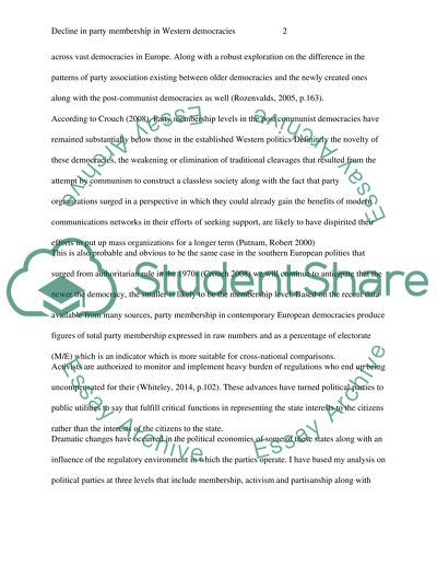 Decline in Levels of Membership of Political Parties in Western Democracies