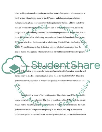 Law and Practise Surrounding the Obligation of Confidentiality Owed by a GP to his Patient