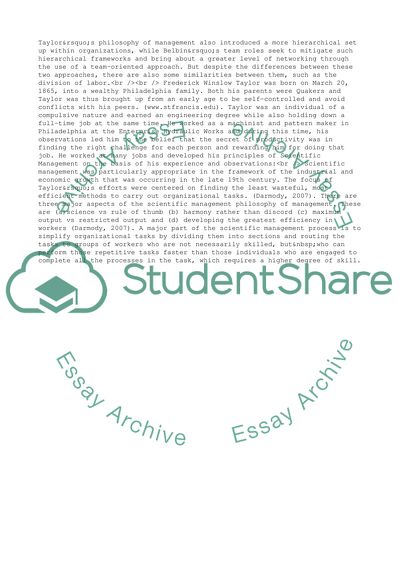 Philosophies of Management: Taylors and Belbins Approaches