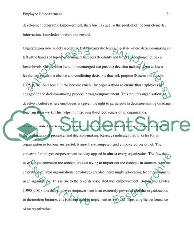 Implications of Employee Empowerment on Organization