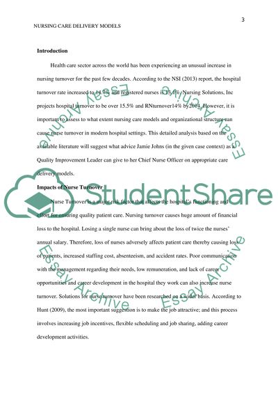 Nursing Care Delivery Models and Organizational Structure