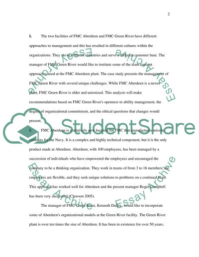 Individuals in Organizations: FMC Aberdeen and FMC Green River
