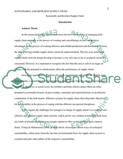 Sustainable and Resilient Supply Chain