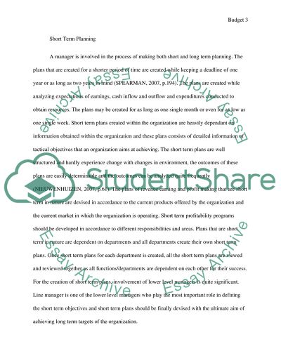 Budgeting is a key component in management short and long term planning