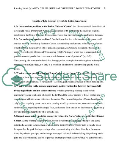 Quality of Life Issues at Greenfield Police