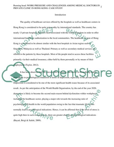 Work Pressure and Challenges among Medical Doctors in Private Clinic in Hong Kong