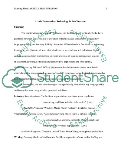 Course: Second Language Teaching/Article Presentation