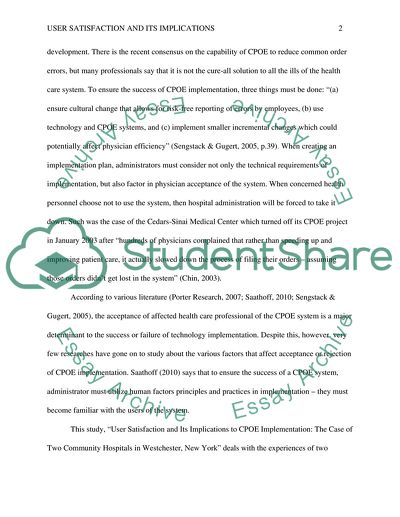 User Satisfaction to CPOE Implementation