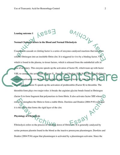 The Use of Tranexamic Acid for Hemorrhage Control
