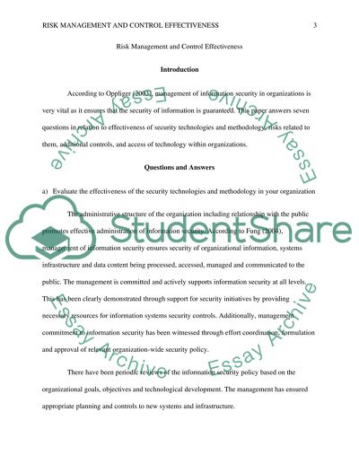 Risk Management and Control Effectiveness