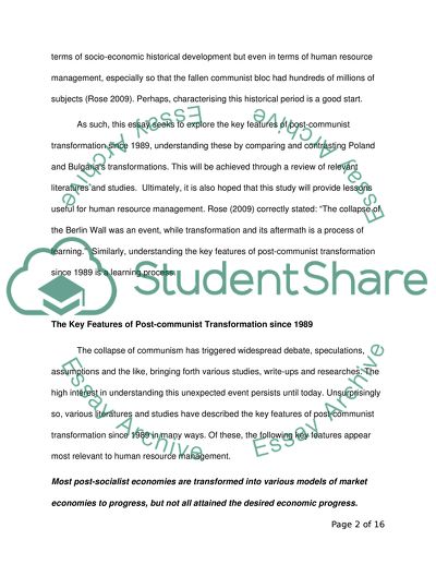 Features of Post-Communist Transformation since 1989