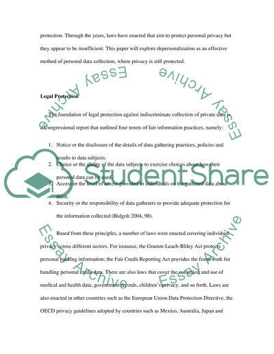 Depersonalization and the Protection of Personal Privacy