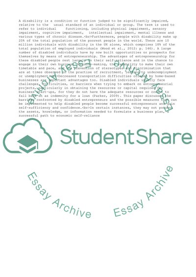 Disability and Entrepreneurship: Barriers and Opportunities of Disabled Entrepreneurship