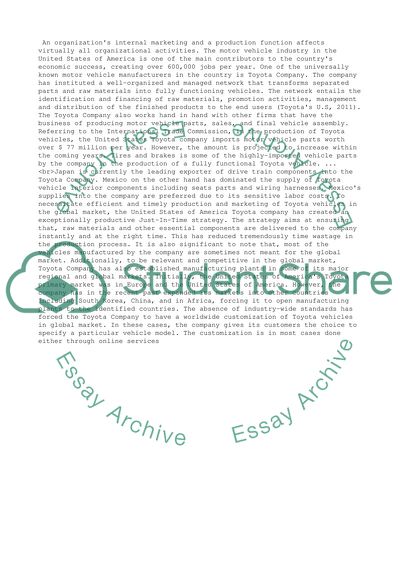 The Toyota Production and Marketing Plan