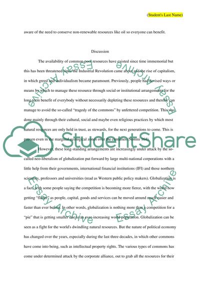 Reflection Paper on The Global Idea of the Commons by Nonini Donald