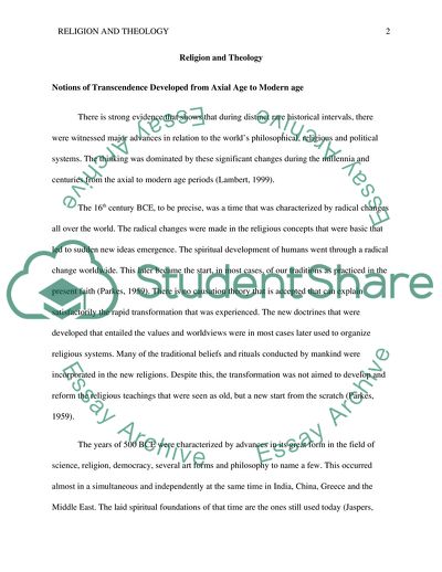 Notions of Transcendence Developed from Axial Age to Modern Age