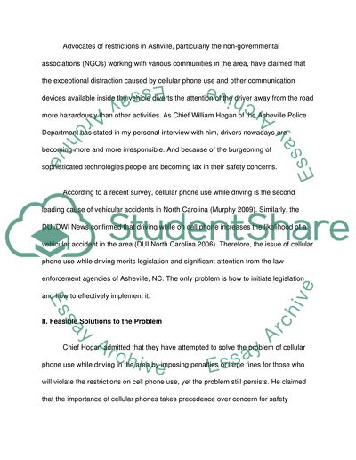 The Problem of Cellular Phone Use while Driving in Ashville, North Carolina