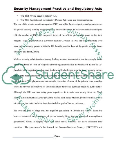 UK Security Management Practice and Regulatory Acts