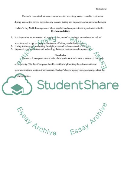 Service Marketing of Hudsons Bay Company