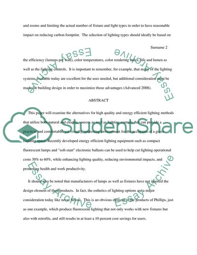 Consideration of Alternative Methods of Energy Efficient Lighting