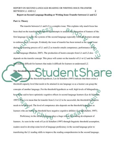 Second Language Reading or Writing Issue-Transfer between L1 and L2