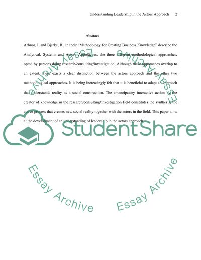 Understanding Leadership in the Actors Approach